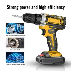 Cordless Drill Set, 21V Power Drill with 2 Battery and Charger,25+3 Torque Setting Electric Drill with 56 Acessories, Built-in 3/8'' Keyless Chuck, LED Light, Max 398 in/lb Electric Screwdriver