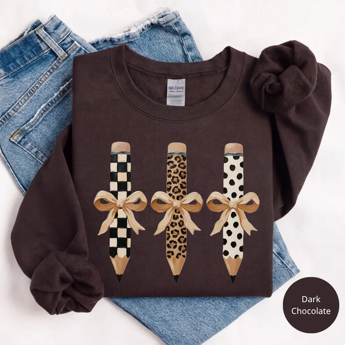Brushstroke Pencil Bow Sweatshirt or T-Shirt, Preppy Coquette Teacher Graphic, Pencil Bow Shirt, Cute Educator Gift, Back to School Apparel