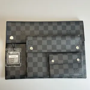 Pre-owned Louis Vuitton Coated Canvas Clutch & Wristlet Alpha Triple Black Damier Clutch 95353819