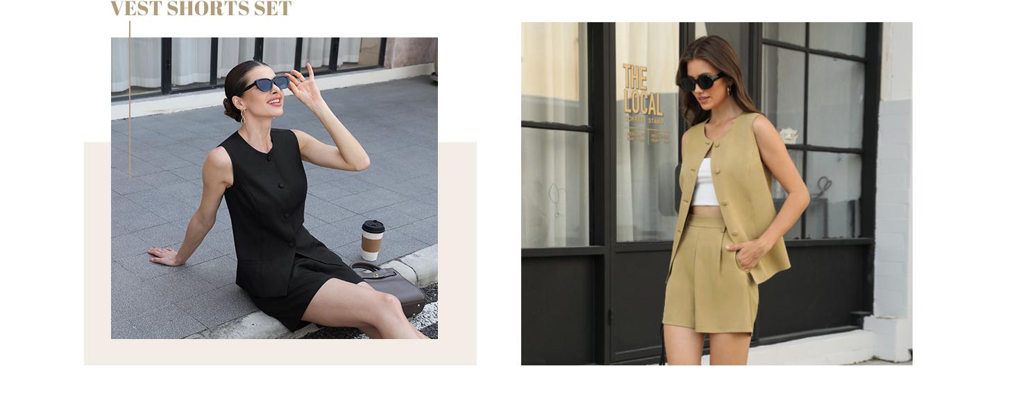 Casly Lamiit Women's 2 Piece Blazer Suit Set Summer Business Matching Sets Crew Neck Button Vest Shorts Dressy Work Outfits Casual Classy Design Soft Comfort Material Trendy Design #Springfresh