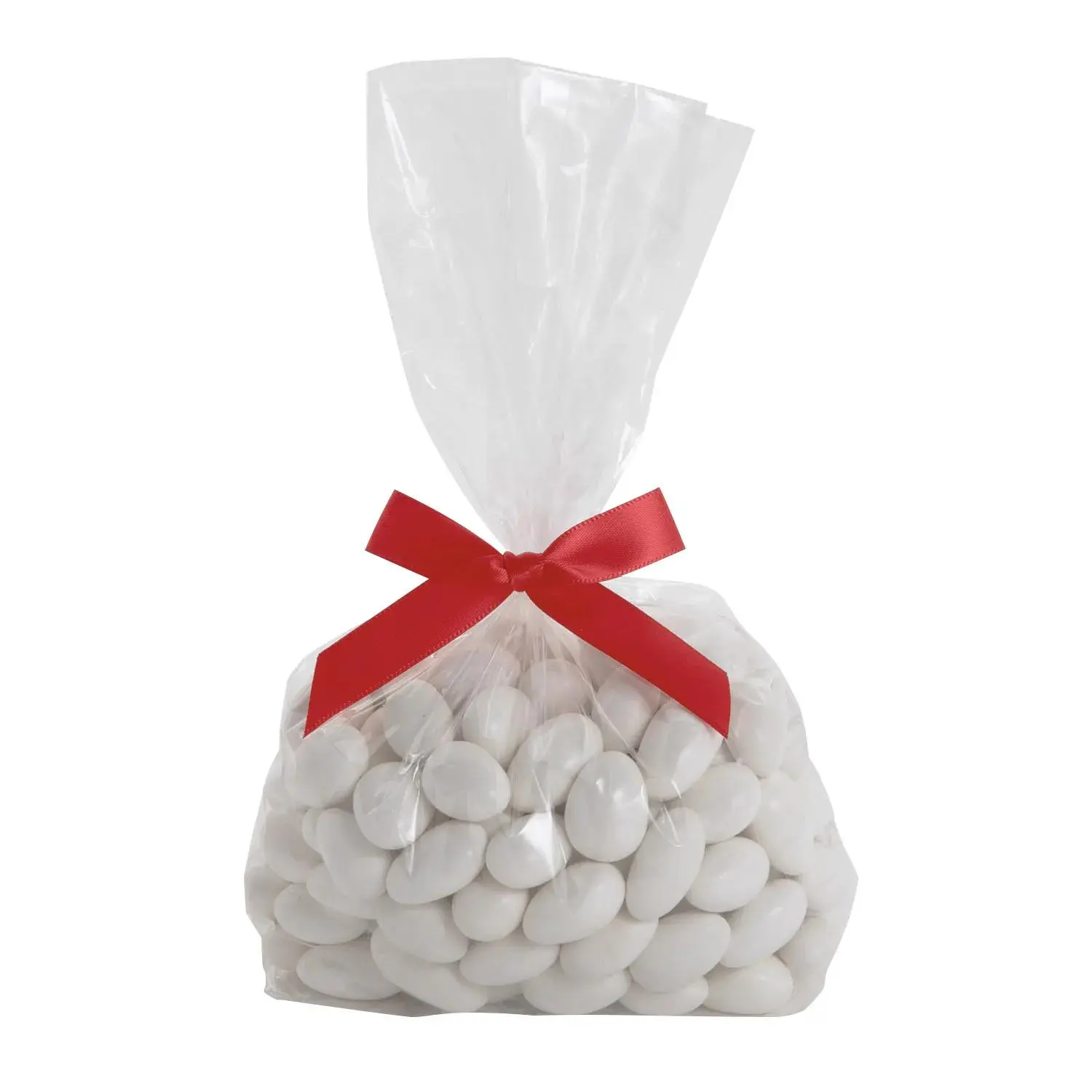 Bulk  50 Pc. Medium Clear Cellophane Bags with Red Bow Kit