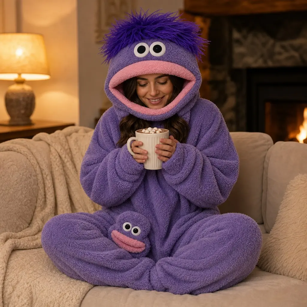 Plus size onesie pajamas,Funny Plush Puppet Onesie Pajama - Flannel Hooded Monster Loungewear, Ideal for Group Parties, Outdoor Movie Nights & Sleepover Events,Perfect for adult Halloween parties, and unforgettable group photos.