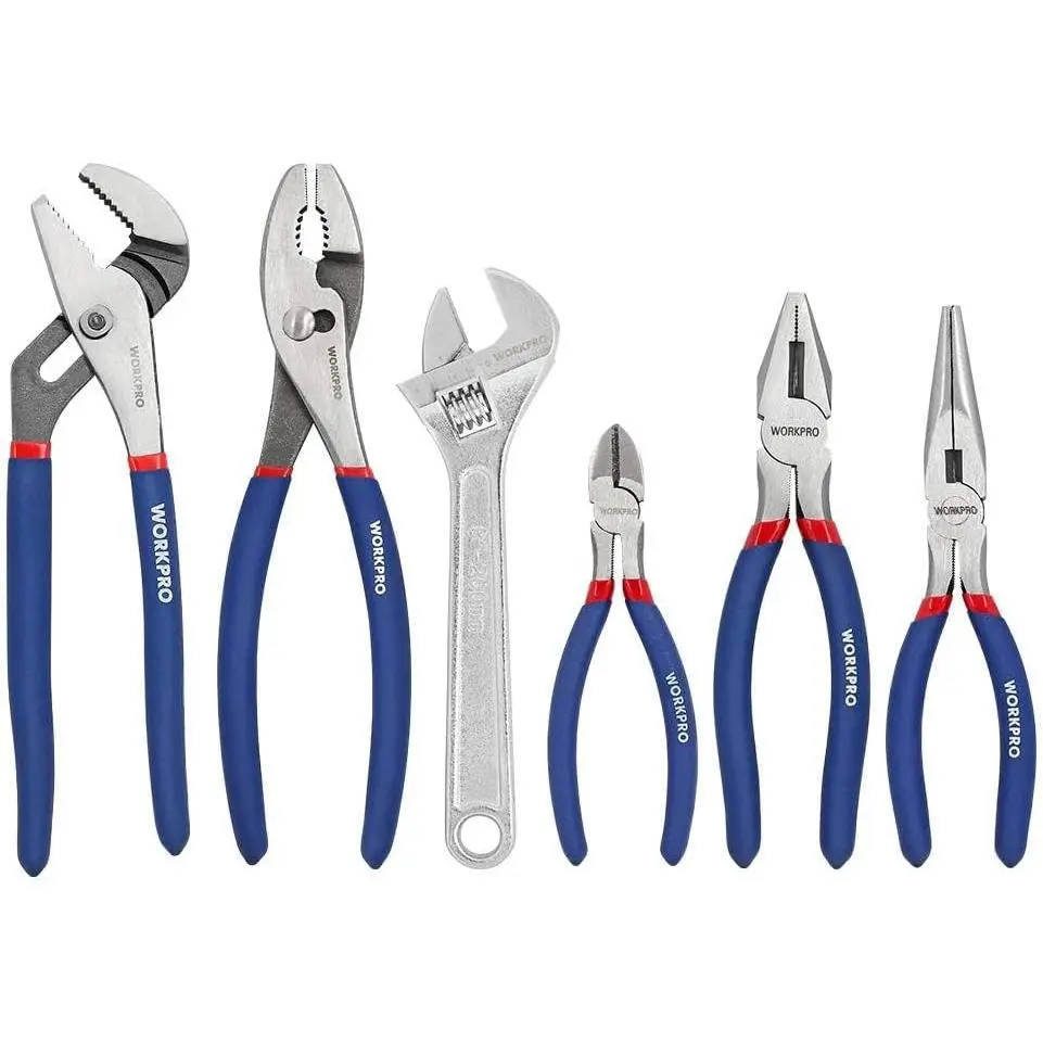 Large Pliers & Wrench Set (10" Pump, 10" Slip Joint, 8" Long Nose, 8" Linesman, 6" Diagonal, 8" Wrench) for DIY & Home Use, W 001329 A