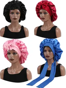 Butterfly Knot Sleep Cap, Christmas Gift, Satin Colorblock Elastic Band, Silk Headscarf, Beauty Makeup Hat, Loose-Fitting Bathcap, Sleeping Cap