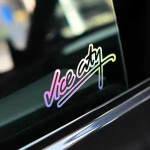 Vice City's Neon Car Patch - Made of Glossy Plastic, Self-adhesive, Perfect for Car and Motorcycle Rear Windows, Car and Motorcycle Front Windshield Stickers, and Motorcycle Accessories | Retro Design | Glossy Surface