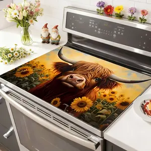 Soft Electronic Stove Panel Protector Pad, Stove Plate, Cow Flower Sunflower Design, Scratch Resistant, Easy to Clean, Multi-Purpose Kitchen Cover