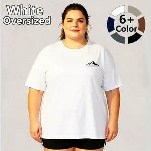 Summer oversized plus-size women’s T-shirt top for outdoor wear and layering; stylish, comfortable, breathable, crew neck, short sleeves, printed design; unisex couple style—perfect for everyday life and outdoor workouts.
