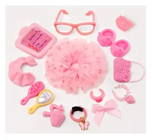15 PC pink accessories for mini pets,  Fashion Set for animal Dogs Cats Deer Figures Collars Shoes Clothes Glasses Food Accessories Bundle Compatible with Shorthair Cat Collie Husky Puppy Cocker Spaniel(B60)