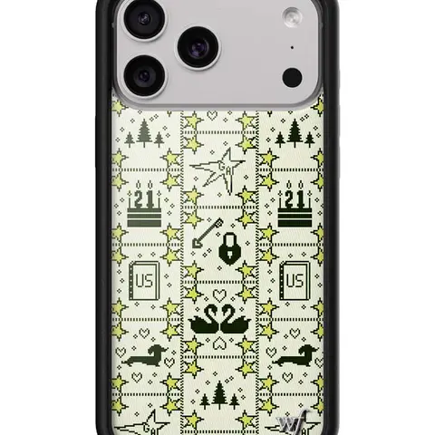 Wildflower Cases x Gracie Abrams Limited-Edition Smartphone Casing - Women's Owned Small Business Cellphone Case, Yellow Background with Vibrant Stars, Black Swans, Lock-and-Key, Tree Patterns, Raised Black Rubber Bumper, Shockproof Polyurethane Protector