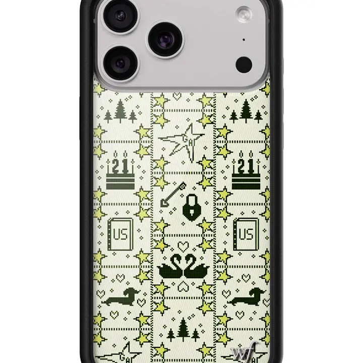 Wildflower Cases x Gracie Abrams Limited-Edition Smartphone Casing - Women's Owned Small Business Cellphone Case, Yellow Background with Vibrant Stars, Black Swans, Lock-and-Key, Tree Patterns, Raised Black Rubber Bumper, Shockproof Polyurethane Protector