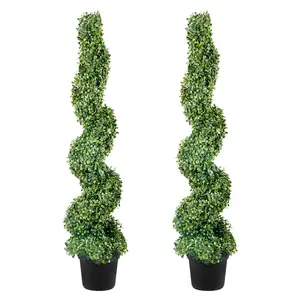 VEVOR 2 pcs. Artificial Boxwood Tower Topiary Spiral Artificial Plant 122cm high Decorative Plant Green Plastic PE Iron Topiary Plants incl. 10 pcs. Replacement Leaves