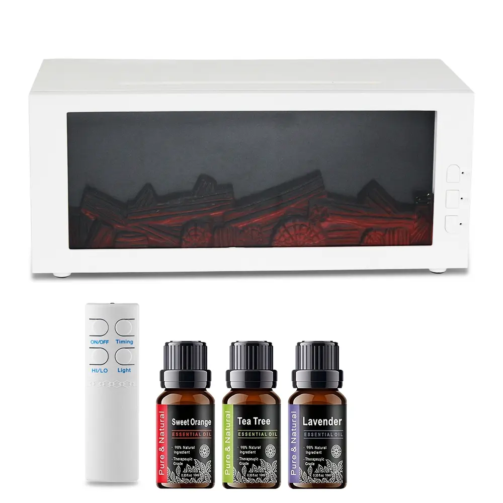 Flame Effect Essential Oil Diffuser Humidifier, 300ml Ultrasonic Cool Mist Aroma Machine, Remote Control Timer, 7‑Color Ambient LED Light, Quiet Mist Maker for Bedroom Dorm Desktop Home Decor