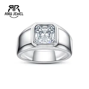 AnuJewel 3ct Asscher Cut D Color Moissanite Engagement Ring Gold Plated 925 Sterling Silver Luxury Ring For Men Jewelry