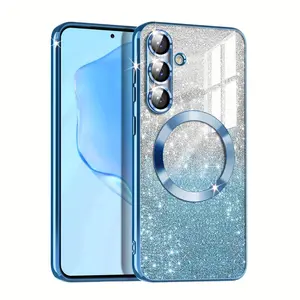 Glitter Phone Case with Glitter Sheet, Full Camera Lens Protective Phone Case, Ultra-thin Luxury Plating Soft TPU Protective Cover for Samsung Galaxy S25, Casing