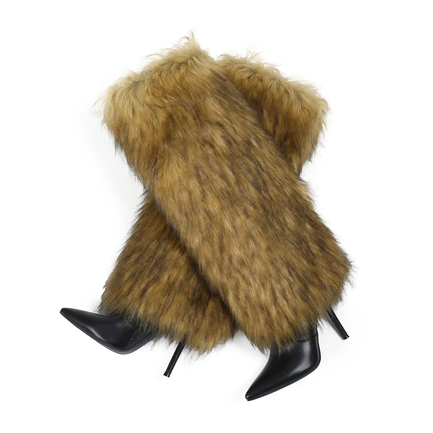 Women's Winter Over Knee High Fur Fluffy Boots with Soft long Plush Faux Fur  Lining Pointed