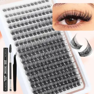 Natural Look Eyelash Extensions, 1 Box Eyelash Set Individual False Eyelashes with Eyelash Tweezers & Glue & Brush, Eye Makeup Enhancement Tool for Women & Girls