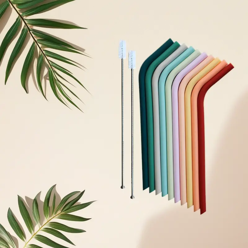 Reusable Thin Short Silicone Bendy Straws 6.7", Cute Flexible Straws for Toddlers, Kids & Baby, Fit 6/10/12 oz Tumblers, Mugs & Soda Cans, BPA-Free with Cleaning Brushes