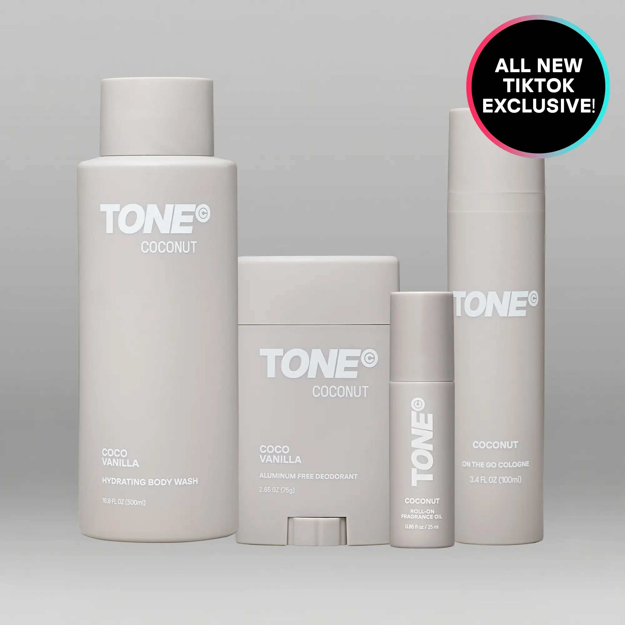 TONE Complete Scent Routine Set, Coconut, Every TONE Product in One Bundle, Deodorant + Cologne + Body Wash + Roll-On Oil, Best-Selling Scents, TikTok Exclusive