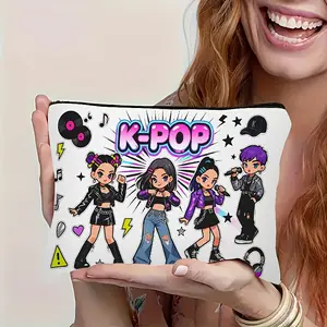 K-Pop Cool Idol Group Colorful Decoration, Multifunctional Travel Makeup Bag, Durable Polyester Zipper Storage Bag, Minimal Design