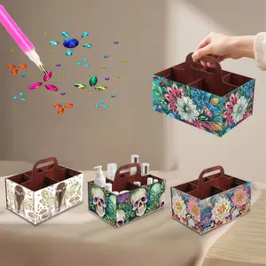1 DIY diamond painting craft set, a wooden decorative patchwork storage box with flower, skull and beauty patterns, suitable for home desk, school, home and office storage and organization, Diamond Painting Kits