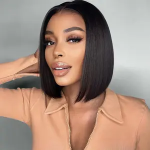 Straight Bob Wig Human Hair Pre-bleached Knots Wear and Go Glueless Wigs 6X5 HD Lace Front Wigs Pre Cut Lace Pre Plucked Hairline for Black Women 10 Inch
