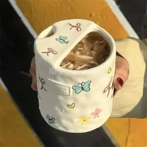 Hand-Drawn Cute Colorful Butterfly Ceramic Coffee Cup, Home Use, Perfect Gift for Girls' Valentine's Day, Unique Design, Drinkware, Mug