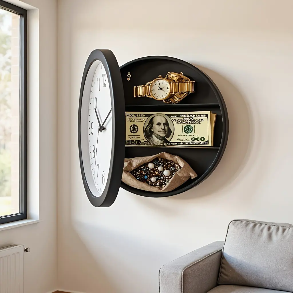 10-inch Silent Wall Clock Safe Box, A Concealed Storage for Keeping Cash, Jewelry And Valuable Items, with A Concealed Design Suitable for Use In Living Rooms, Bedrooms Or Offices.