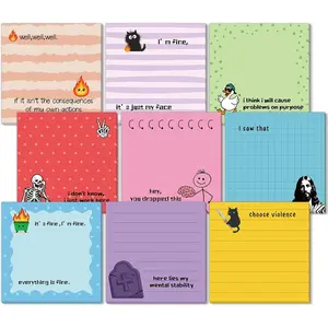 9 count Colorful Funny Notepads 3" x 3" Self-Adhesive Note Pads Fun Memo for Work Office School  - 450 Sheets  Fun Sticky Notes