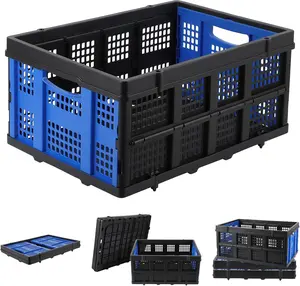 Collapsible Plastic Crate, Foldable Storage Basket, Stackable Utility Crate with Handle, Heavy Duty Milk Crate for Kitchen Office Camping Classroom Storage