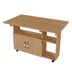 47" Folding Dining Table with Storage Shelves and Lockable Wheels, Drop Leaf Rolling Kitchen Table, Expandable Space-Saving Desk to 4-Person Dining Table, Modern Convertible Table for Small Spaces