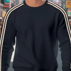 Men's Loose Fit Breathable Sweatshirt, Autumn Winter Casual Round Neck Pullover, Lightweight Striped Design, Comfortable Daily Wear