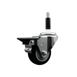 Service Caster SCC-EX20S314-PPUB-BLK-PLB-78 Polyurethane Expanding Stem Swivel Caster with 3 in. Black Wheel & 0.87 in. Stem & Posi Locking Brake