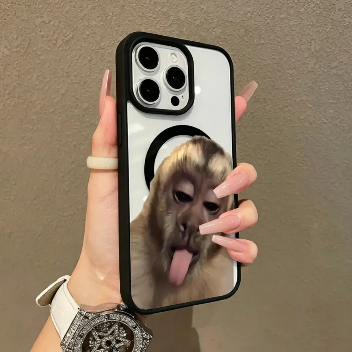 Magnetic Stylish Silicone-TPU iPhone Case - Funny Monkey Meme Aesthetic Smartphone Accessory, Shockproof, Lightweight, Scratch-Resistant Protection for Handheld Cellphone Devices iPhone 17/16 Pro Max/15/14 Plus/13/12/11/X/XS