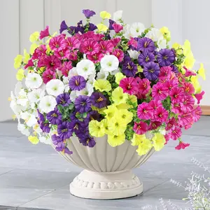 12PCS Artificial Flowers for Outdoor Decorations, Artificial Flower Set, Realistic Faux Silk Petunia Flowers for Outside, Fake Plants Morning Glory with Eucalyptus Porch Patio Planters Window Boxes Decor