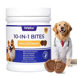 Wellix 260-Bites Dog 10-IN-1 Vitamins Chewable Multivitamin Supplement for Skin Coat Mobility Joints Immunity & Health All Sizes Dogs