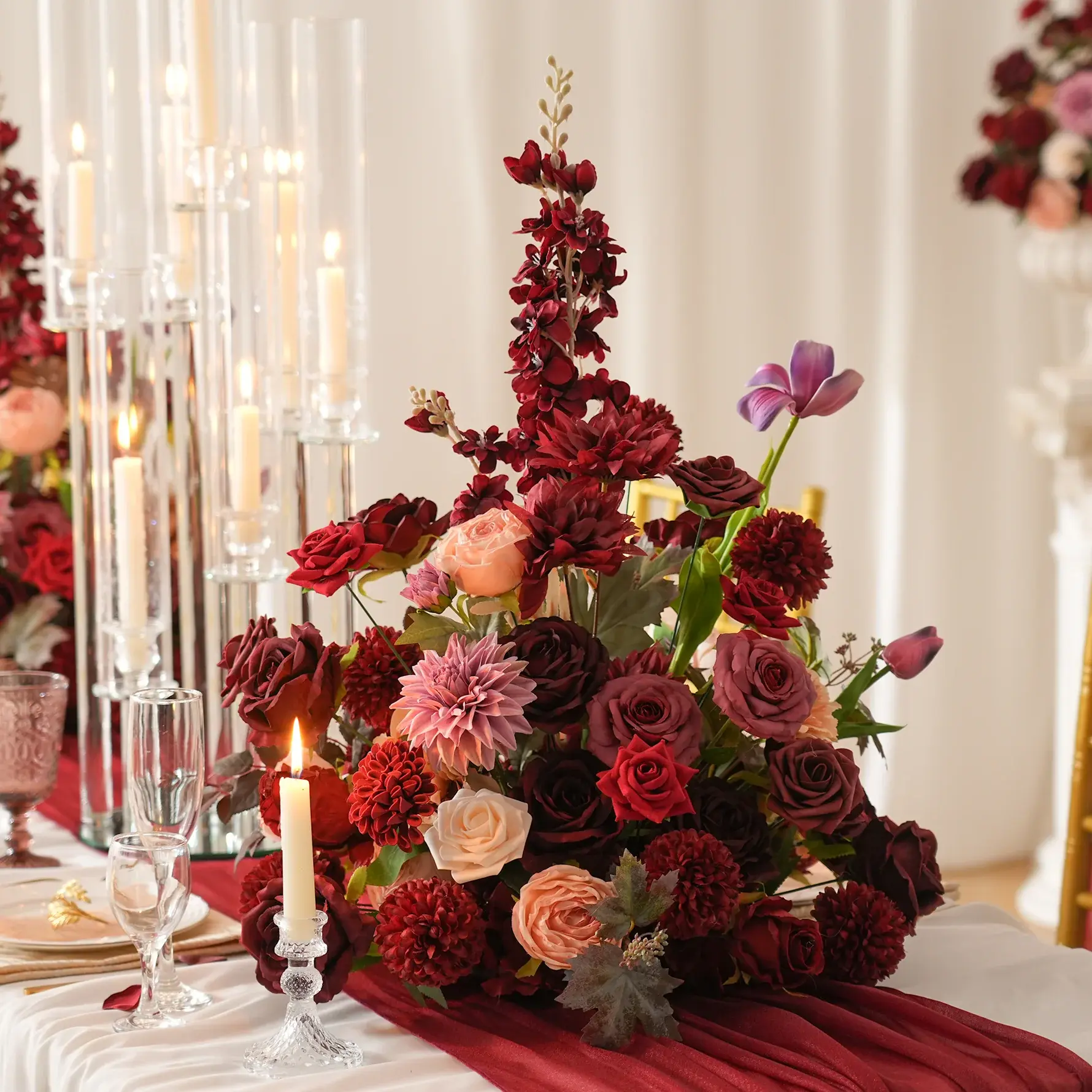2pcs A9058 Burgundy Aisle Flower Table Centerpieces Wedding Home Party Decor