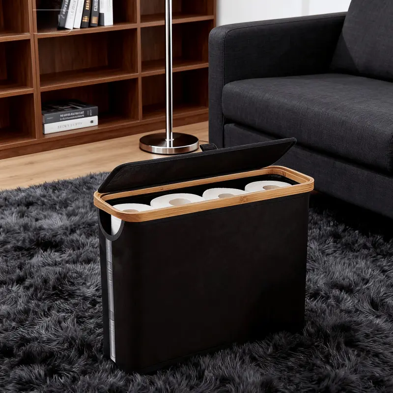 Viral Bamboo Organizer! 2-in-1 Foldable Laundry Hamper & 12-Roll Toilet Paper Storage Basket, Space-Saver for Narrow Bathroom, Multi-Color Home Organization Must-Have