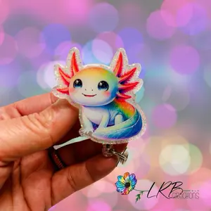 Axolotl Badge ~ Retractable Badge Reel ID Holder ~ Customizable ~ Handmade ~ Nurse Badge Reel ~ Teacher Lanyard ~ Magnetic Pin ~ Stethoscope Tag ~ Magnet ~ Phone Grip ~ Animals