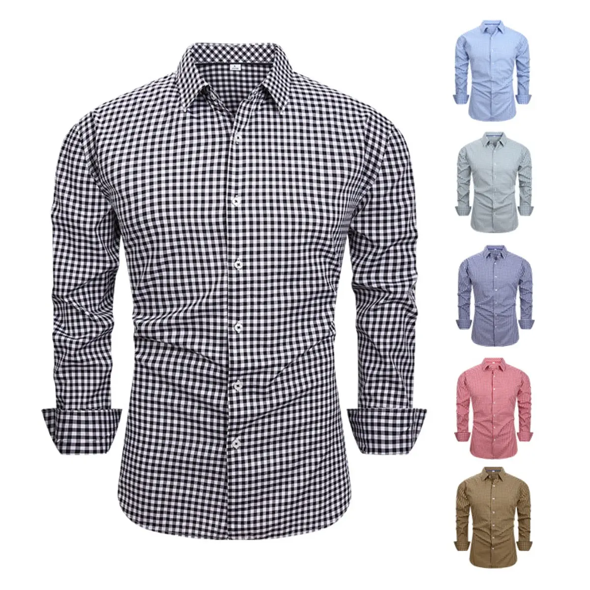 Men's Plaid Long Sleeve Dress Shirt Formal Gingham Slim Fit Button Down Shirts with Lightweight Casual Classic Birthday Fashion,back to school,back to school shopping,clothes for back to school,first day of school outfits