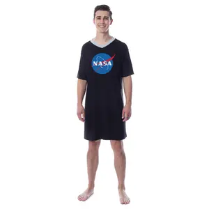 NASA Mens' Meatball Space Fashion Logo Nightgown Sleep Pajama Shirt Polyester Apparel