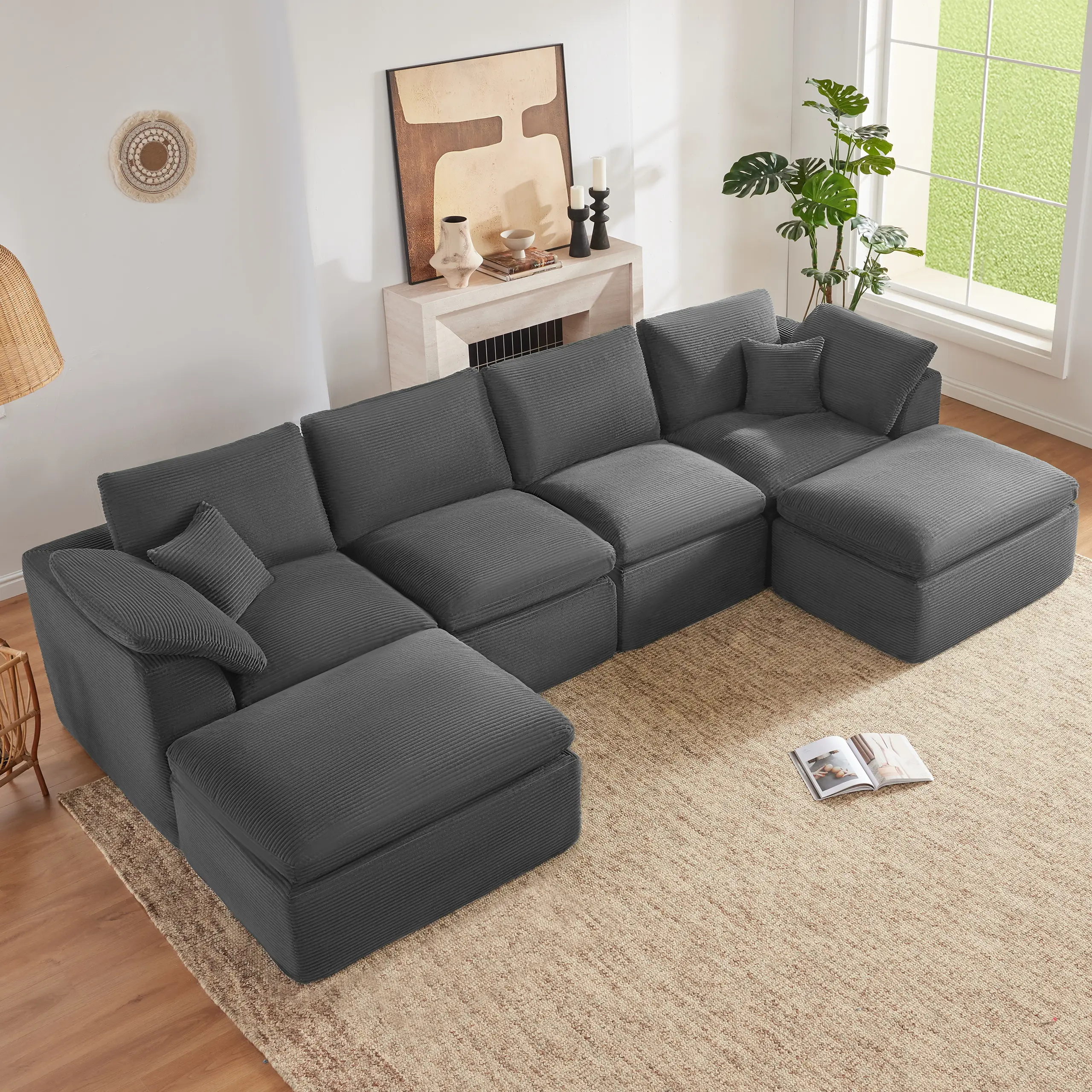 Gray-4Seats+2Ottomans