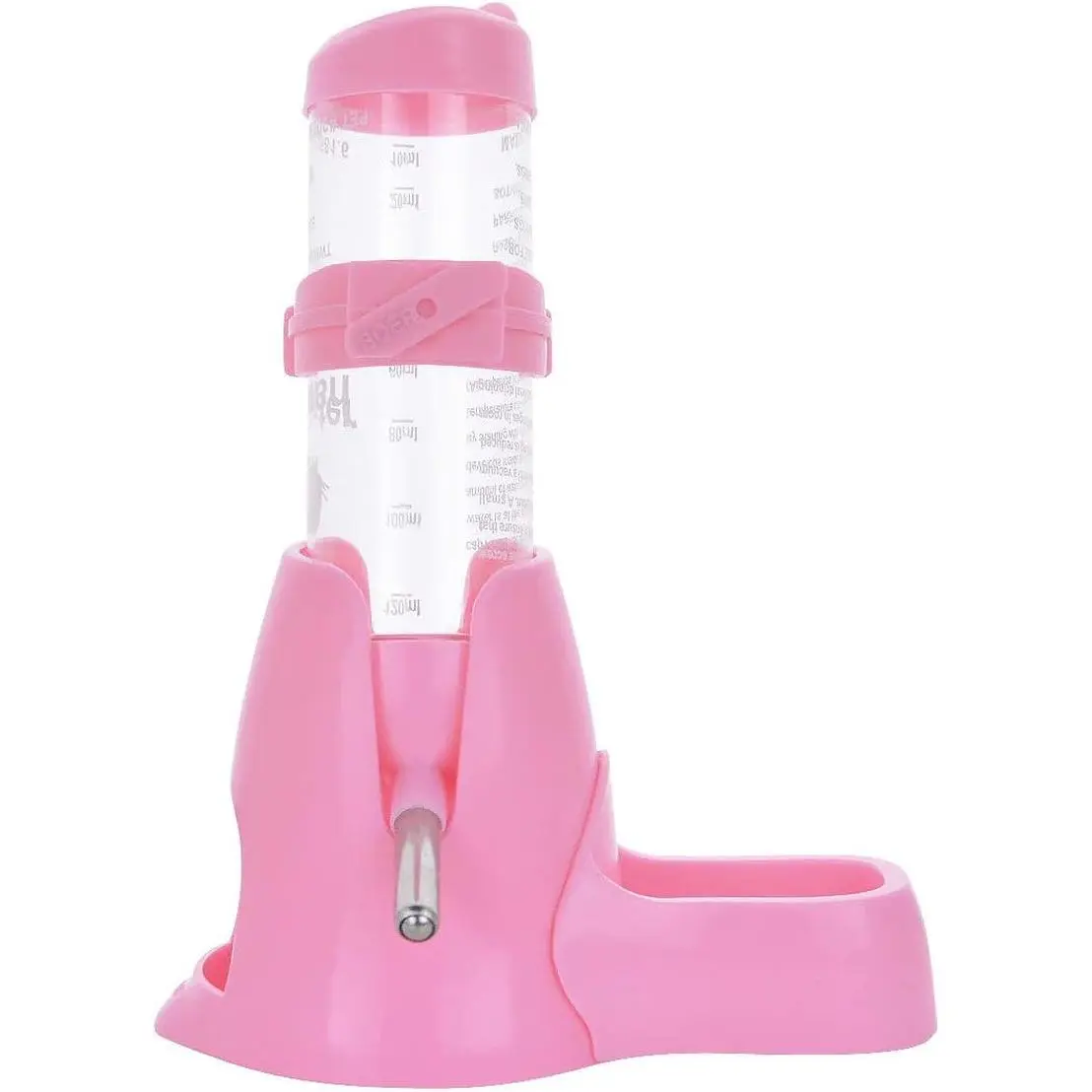 Hamster Water Bottle, Little Pet Automatic Drinking Bottle with Food Container Base Hut Hanging Water Feeding Bottles Auto Dispenser for Small Animals(125Ml,Pink)