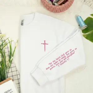Custom Bible Verse On The Sleeve Sweatshirt – Personalized Cross Embroidered Crewneck, Christian Faith Sweatshirt for Women, Meaningful Religious Gift for Her, Valentine Day