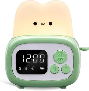 Small Timer Clock Toaster Lamp, Cute Night Light with Time Management Tool and Table Clock Alarm Digital Timer for Kids, ABS+PC Kids Lamp Birthday Gifts for Teen Girls Boys