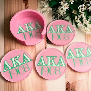 AKA Pink & Green drink coasters Stylish Tableware AKA Resin drink coasters Table setting  Elegance