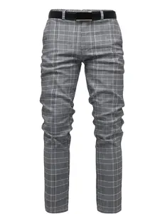 Men's Fitted Houndstooth Suit Pants, High-Quality Versatile Formal Wear Business Long Pants, Comfortable Breathable Silver Color, All Seasons