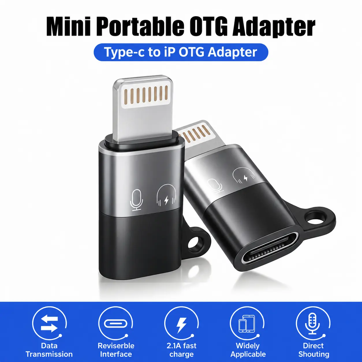 Lightning-to-Type-C Mini Portable OTG Adapter - 2.1A PD Fast Charging, Hard Drive Compatibility, Sound Card Ready, Supports Headphones, Microphones, Mice, Keyboards, Gamepads, Live Streaming, Music Transfer, Boosts Productivity & Gaming, for iPhone 11-14