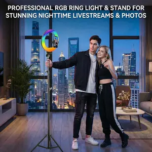 10 inch selfie ring light with 70.8'' Tripod Stand & 2 Phone Holder ,  Dimmable White/RGB Mode, Selfie Circle  for Phone Camera Filming Makeup Streaming light lamp, Mother's Day Gifts