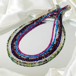 Faceted Sparkling Gemstone Necklace – 3mm Natural Beads, Adjustable 17”+2”, Perfect for Layering