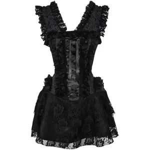 Top Drawer Steel Boned Black Lace Victorian Corset Dress